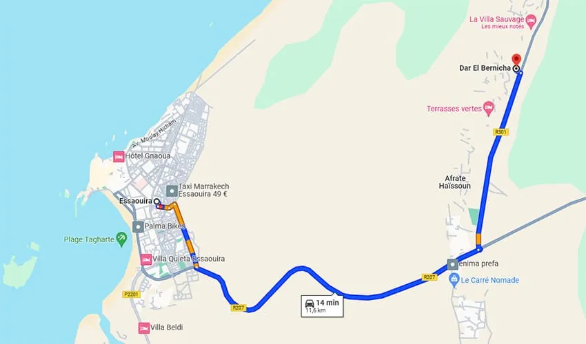 Camping Dar El Bernicha, trajet depuis Essaouira